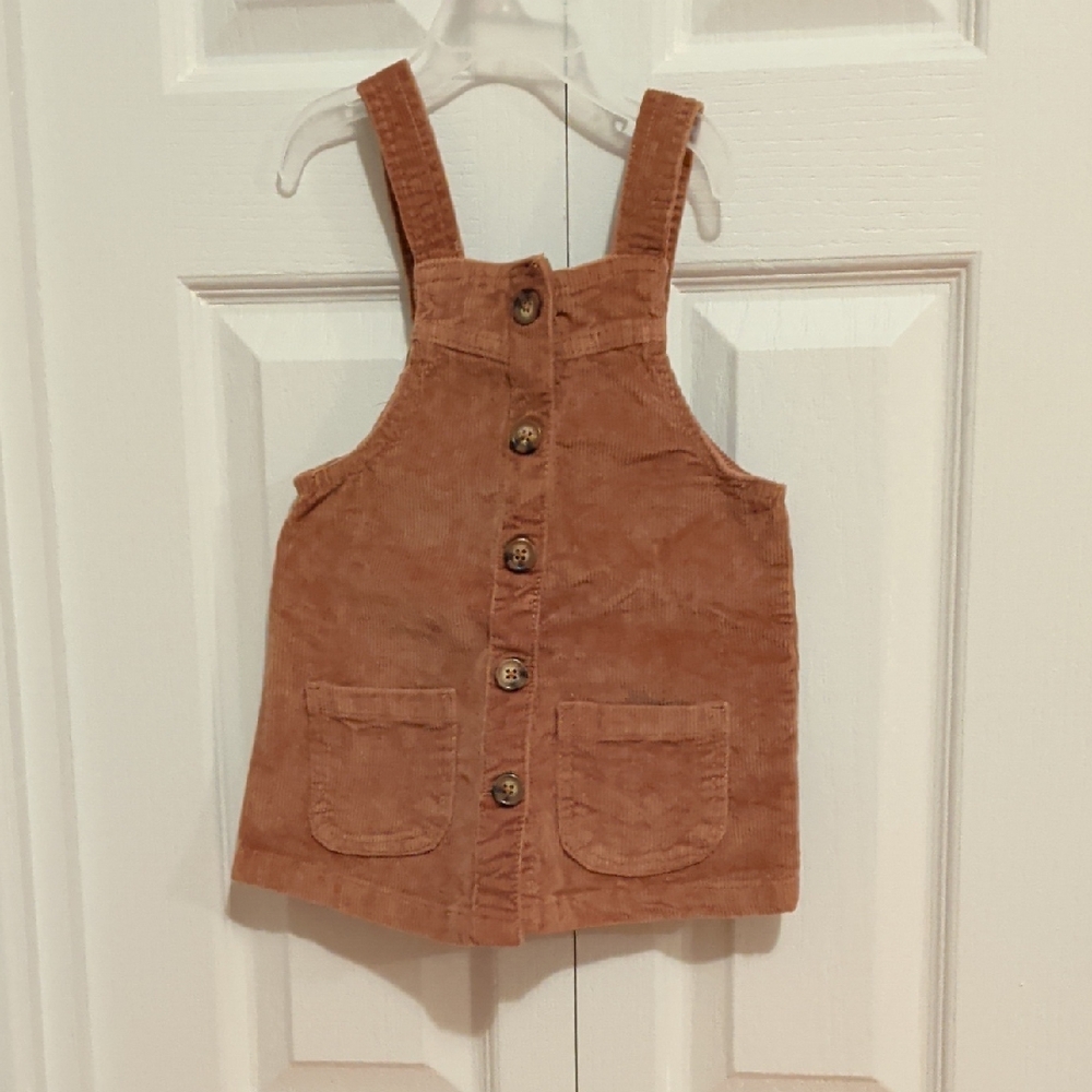 2/15$ Kids Tan Corduroy Button-Front Overalls